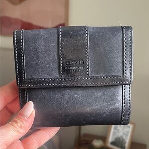 Coach Black Leather Trifold Wallet